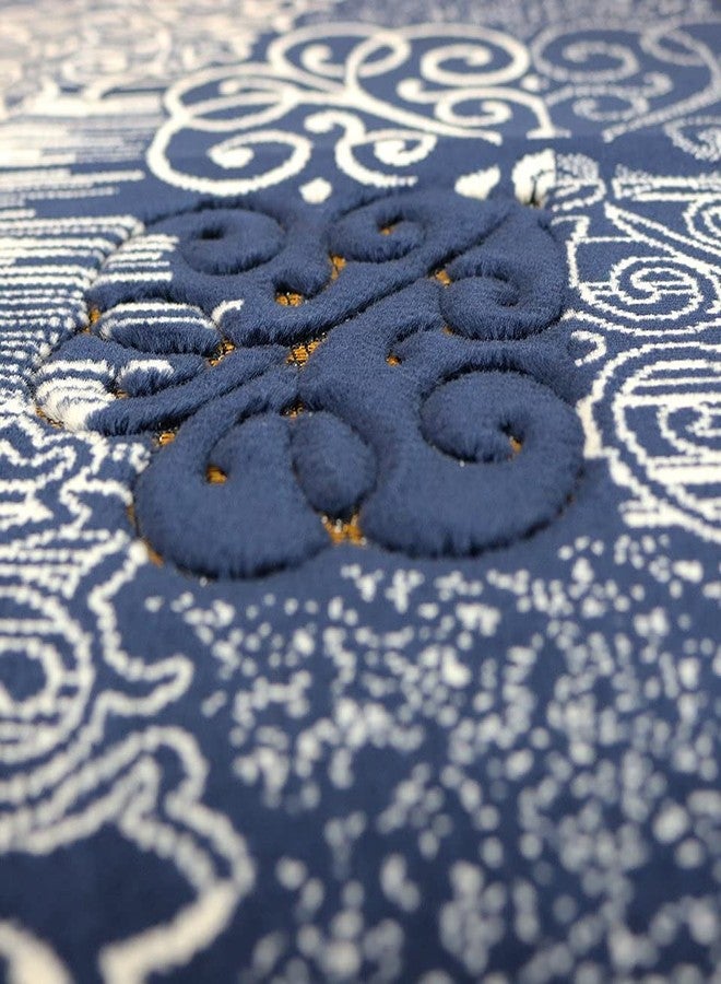 Modefa Prayer Mat | Turkish Velvet Muslim Prayer Rug Muslim Prayer Mat Islam | Soft Beautiful Prayer Rug Janamaz Sajjadah with Car Hanger | Classic Elegant Swirl (Navy Blue) - Image 3